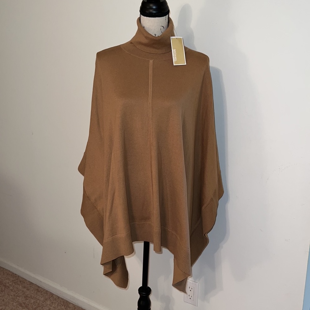 MICHAEL Michael Kors TURTLE NECK PONCHO in DARK CAMEL Sz S/M